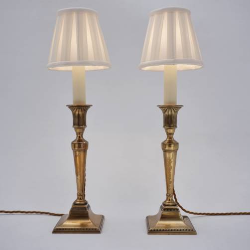 Antique Georgian brass candlestick table lamps, a pair, 19th Century, England